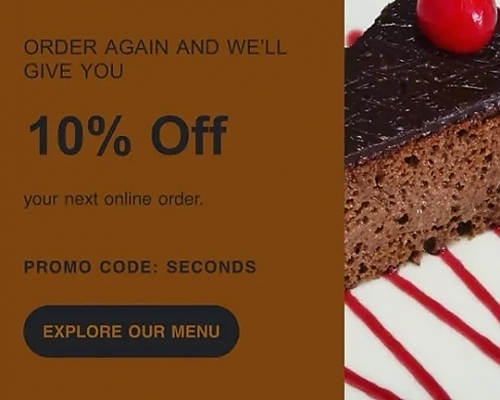 10% off special offer for cakes showcasing cappuccino tres leches.